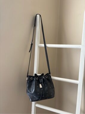 MCM Black Monogram Bucket Drawstring Crossbody